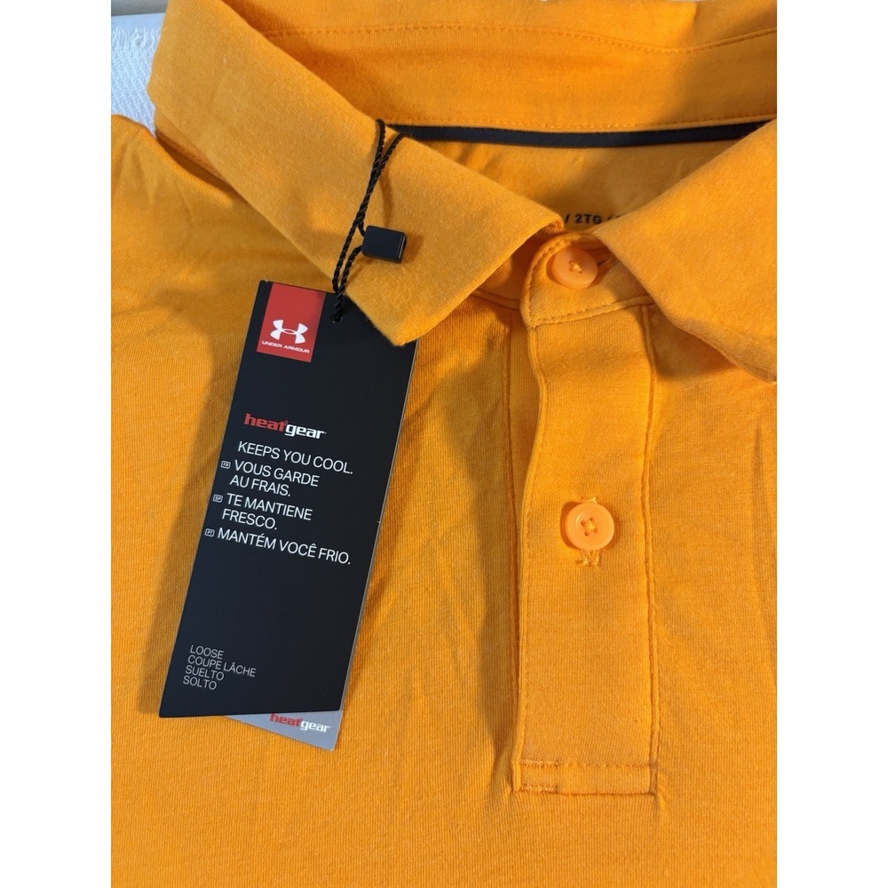 Under Armour Mens Heat Gear Golf Polo Shirt Sz 2XL‎ Orange Front Pocket NEW